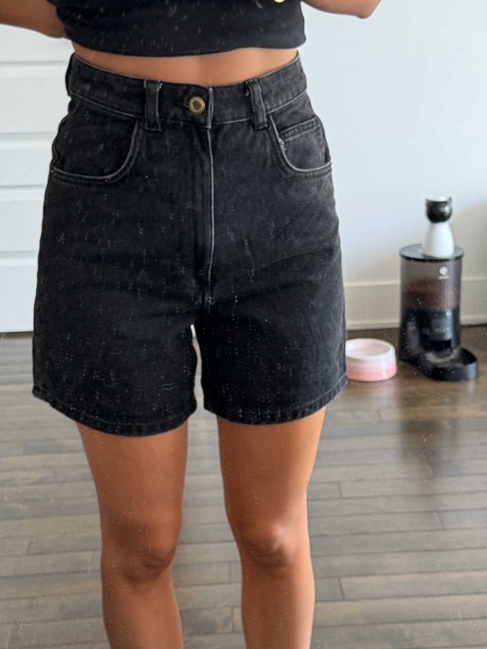 Zara Black High-Waist Denim Shorts